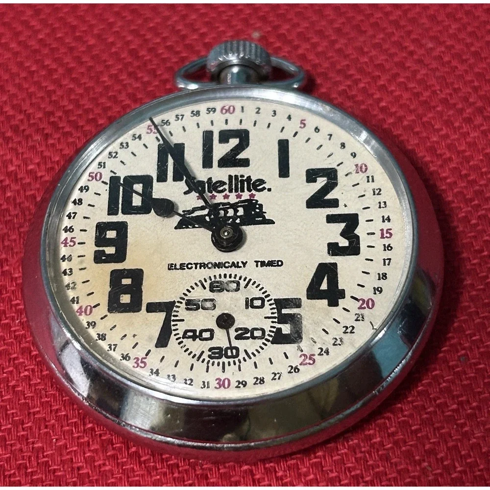 Vintage Satellite Train Railroad Mechanical Wind Up Pocket Watch Read